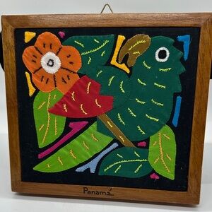 Vintage Framed Panamanian Mola Indigenous Bird Wall Art.